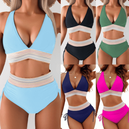 2024 High Waisted Tummy Control Color Block Bikini Sets